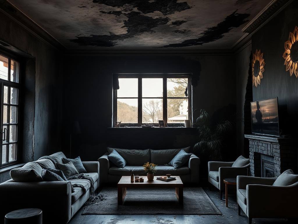 Fire-damaged interior awaiting emergency restoration