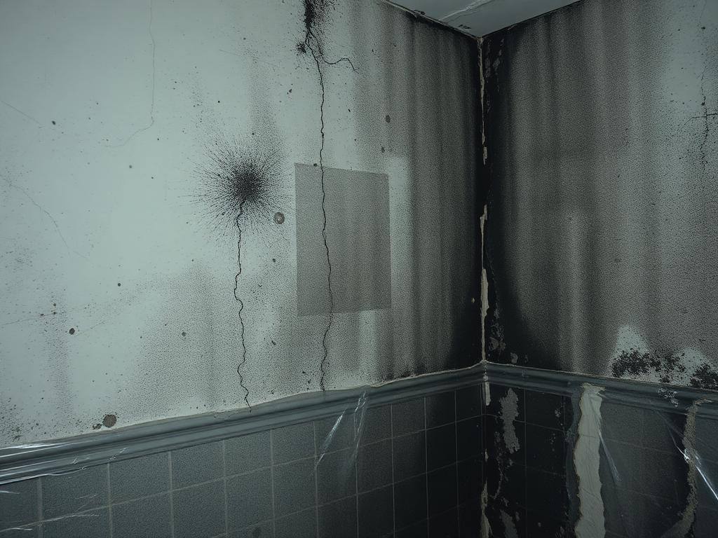 Wall with visible mold growth before remediation