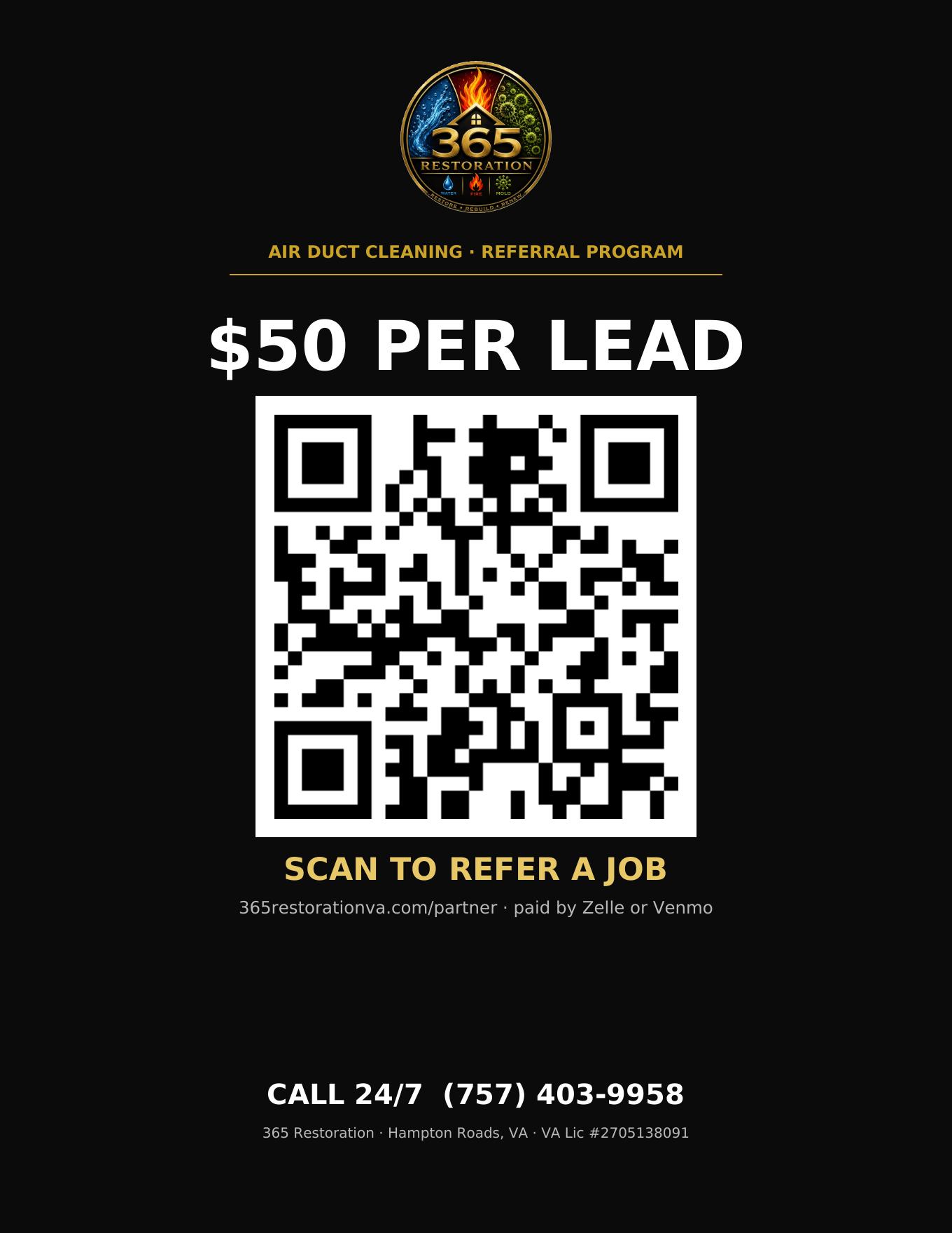 Duct referral QR flyer — full page handout — Front preview