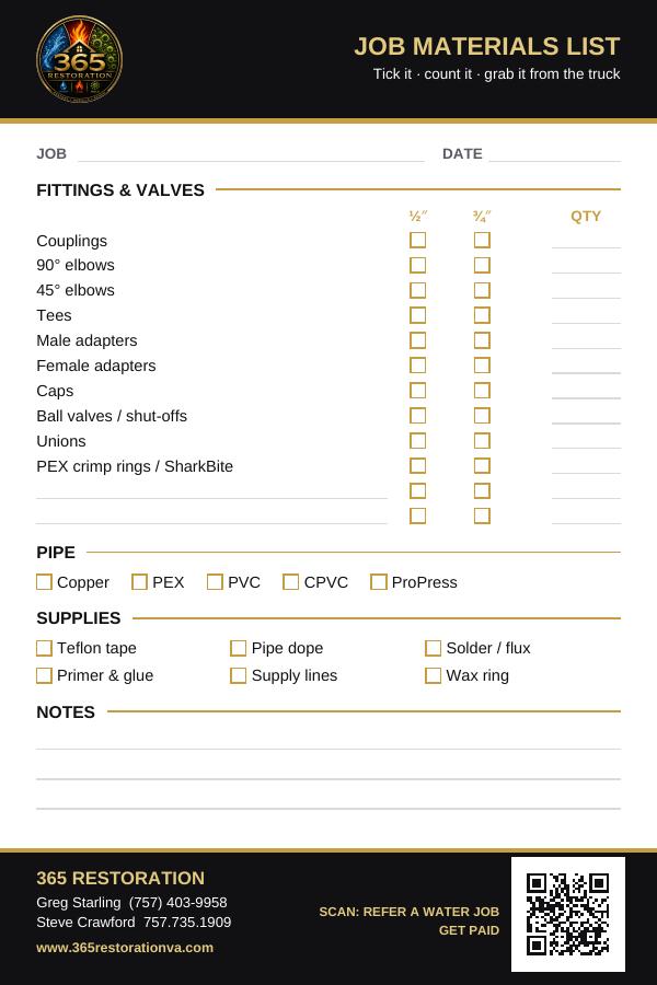 Plumber notepad \u2014 job materials list — Front preview