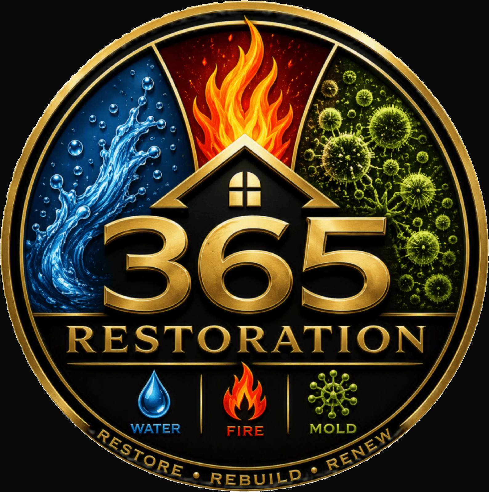 365 Restoration logo — Dark-background version